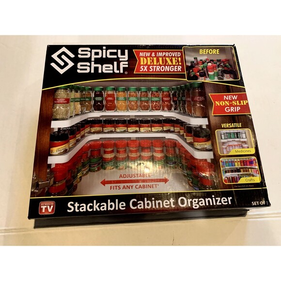 Spicy Shelf Deluxe Set of Two Spice Racks Stackable Cabinet Organizer White-NIB - Picture 5 of 7